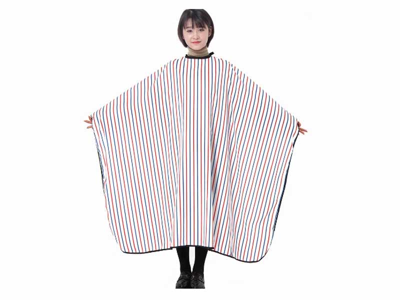 Newest Designed Stripe Printing Metal Button Neck Closure Hair Salon Custom Cape Polyester Cutting Barber Hair Dressing Cape