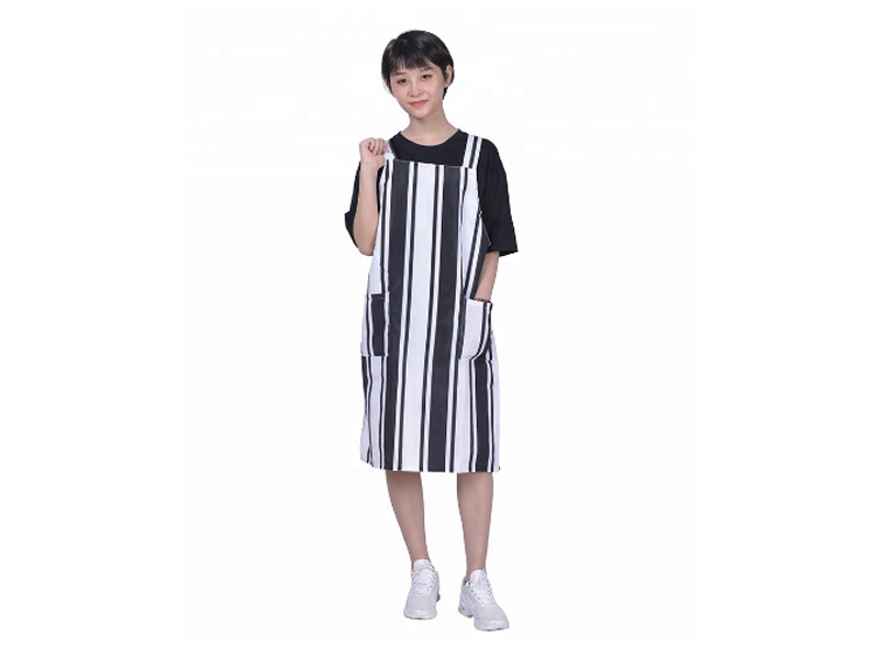 Women Beauty Salon Adjustable Bib Stripe Apron With Two Pockets