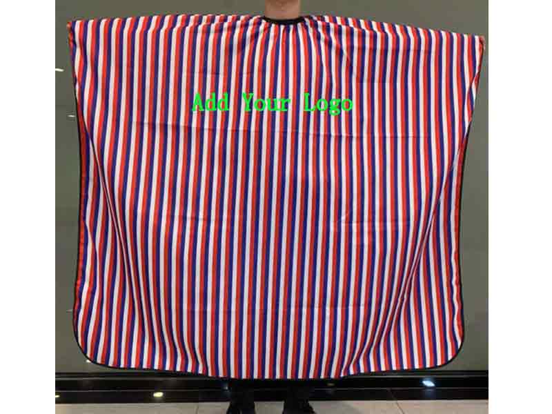 Hair Cutting Cape Salon Haircut Cape Barber Hairdressing Wrap, Waterproof Oilproof Red + White + Blue Print(Pinstripe Stripe)