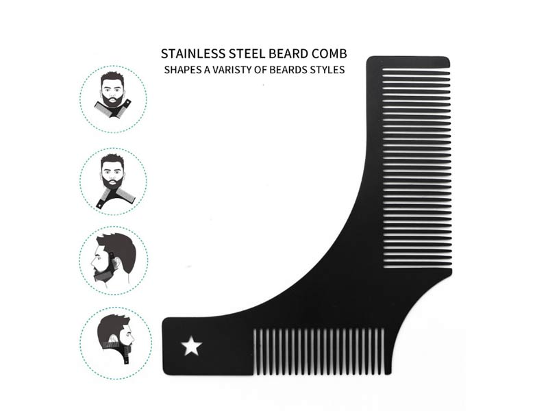 Men's stainless steel double -sided bearded combing/care cleaning pruning styling comb/beard template right -angle comb