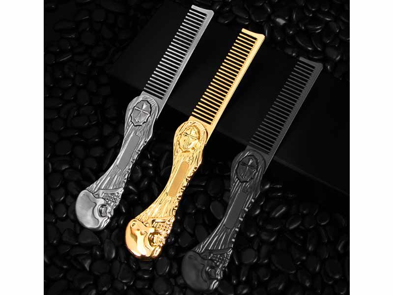 Zinc alloy folding comb/bearded beard shape comb/portable folding mini comb/big back retro oil head comb