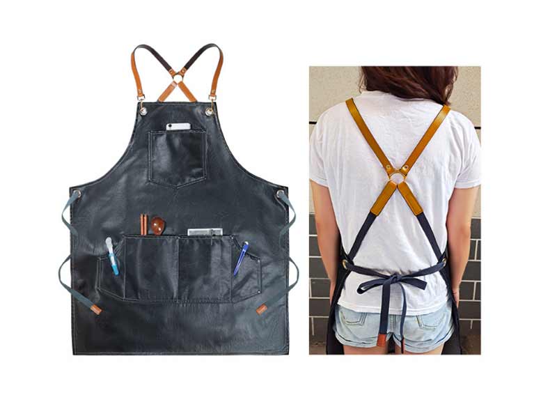 Custom Men Brown Leather Hair Cutting Barber Apron